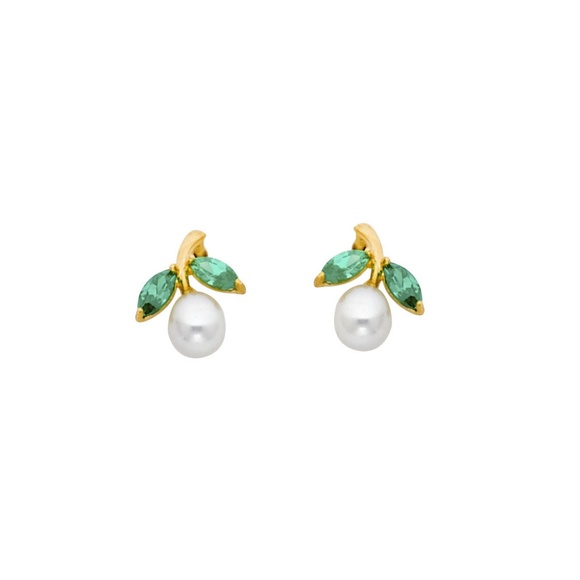 14k Yellow Gold FWC Pearl CZ Branch Children’s Earrings Screw Back Safety featur - Picture 1 of 1